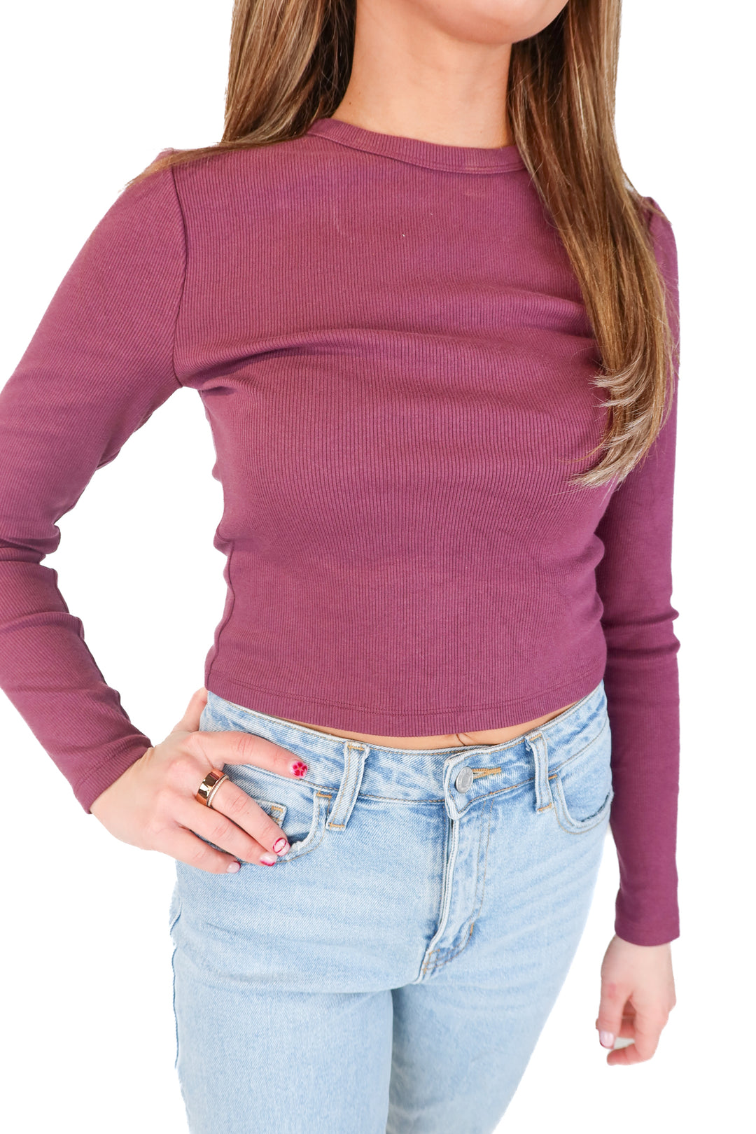 abercrombie & fitch plum ribbed long sleeve top (S)
