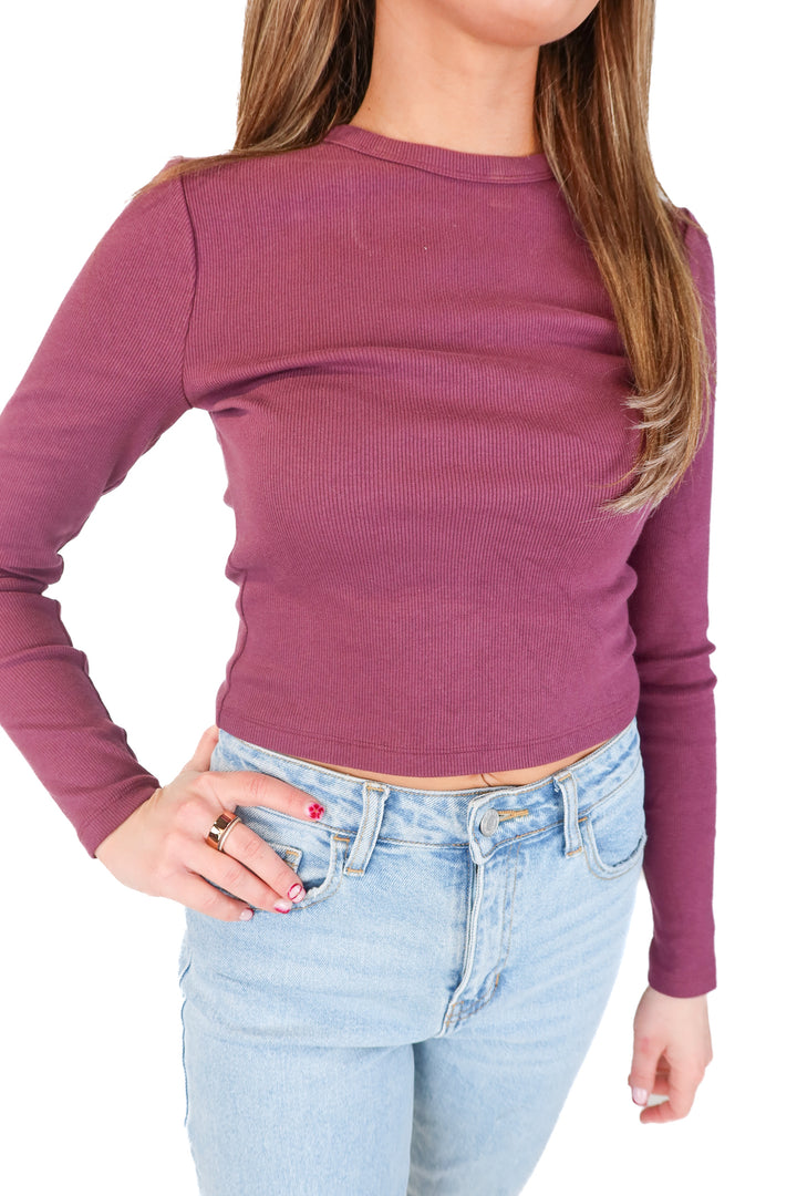 abercrombie & fitch plum ribbed long sleeve top (S)