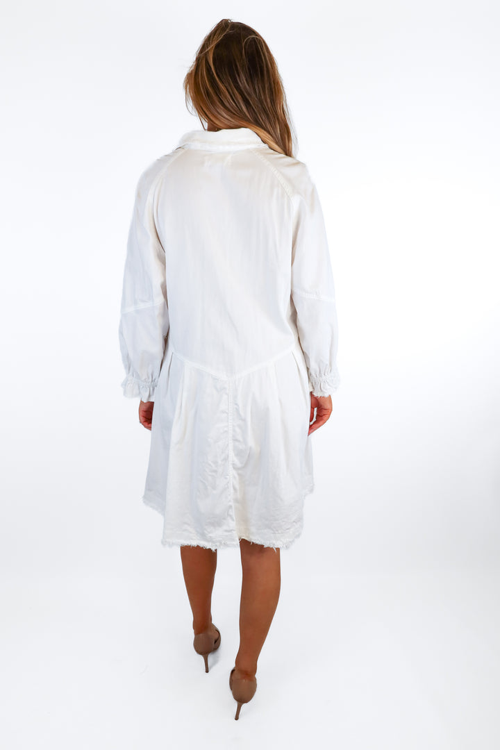 free people white denim long sleeve dress (L; retail $128)
