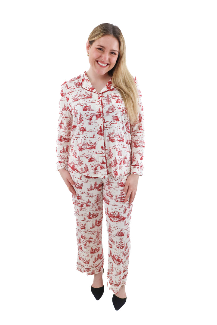 soma cream/red cool nights printed pj set nwt (l; retail $118)