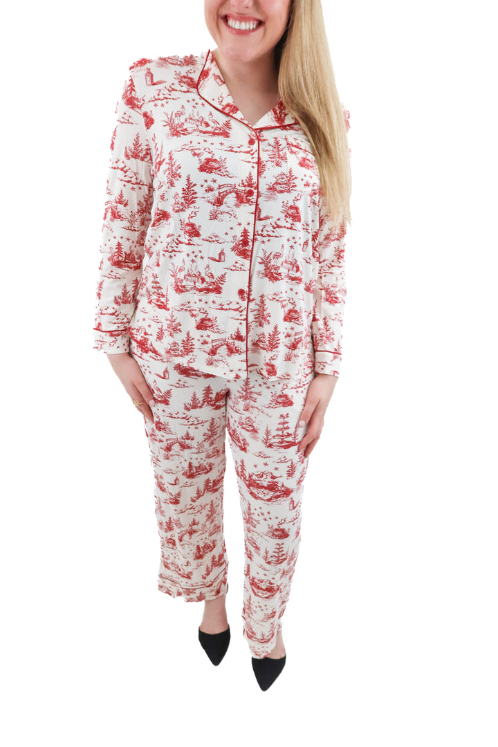 soma cream/red cool nights printed pj set nwt (l; retail $118)