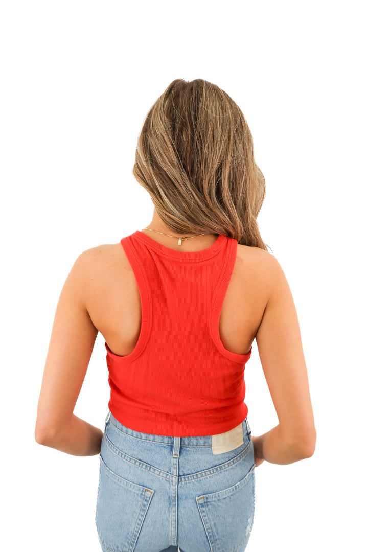 forever 21 red "self love" tank top (M)