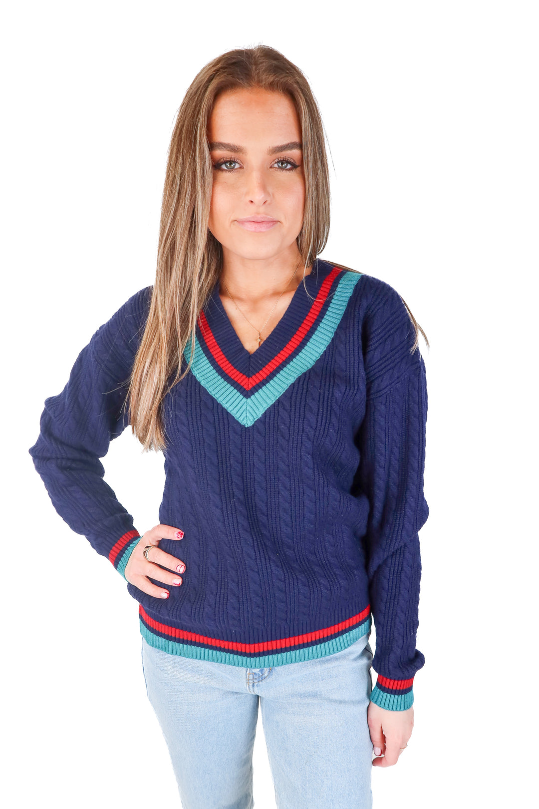 beachriot navy vneck sweater (xs; retail $138)