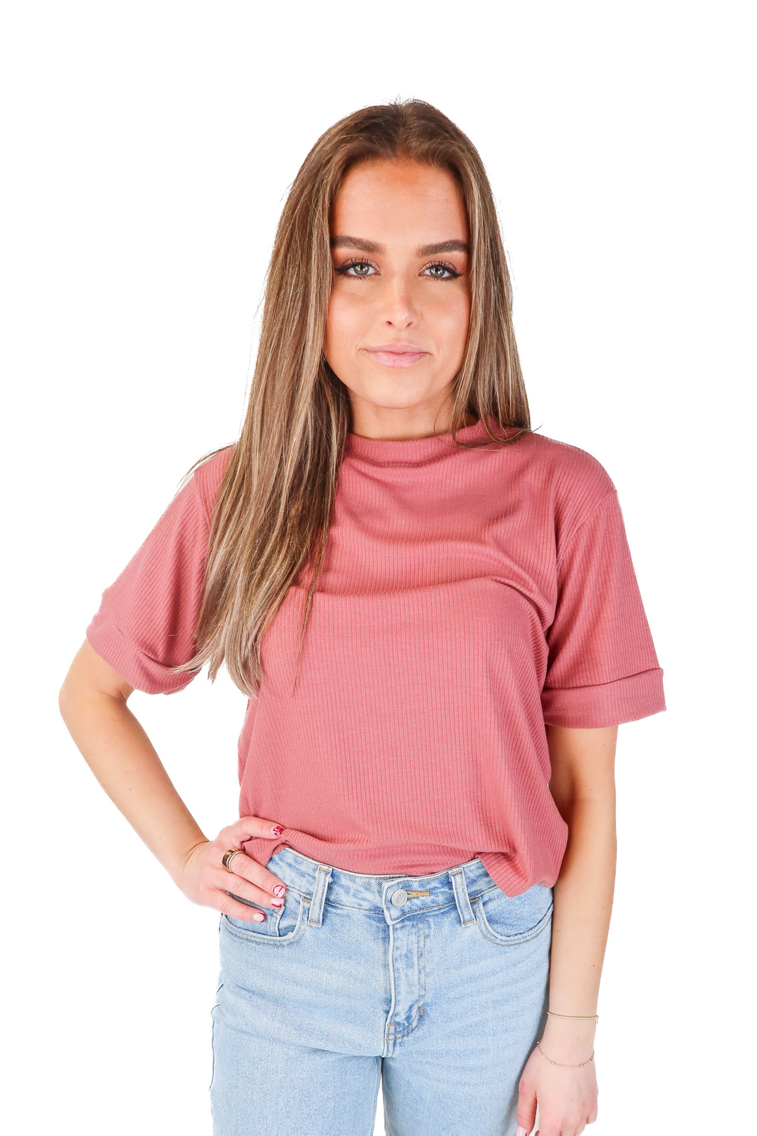jantzen mauve ribbed tee (s)