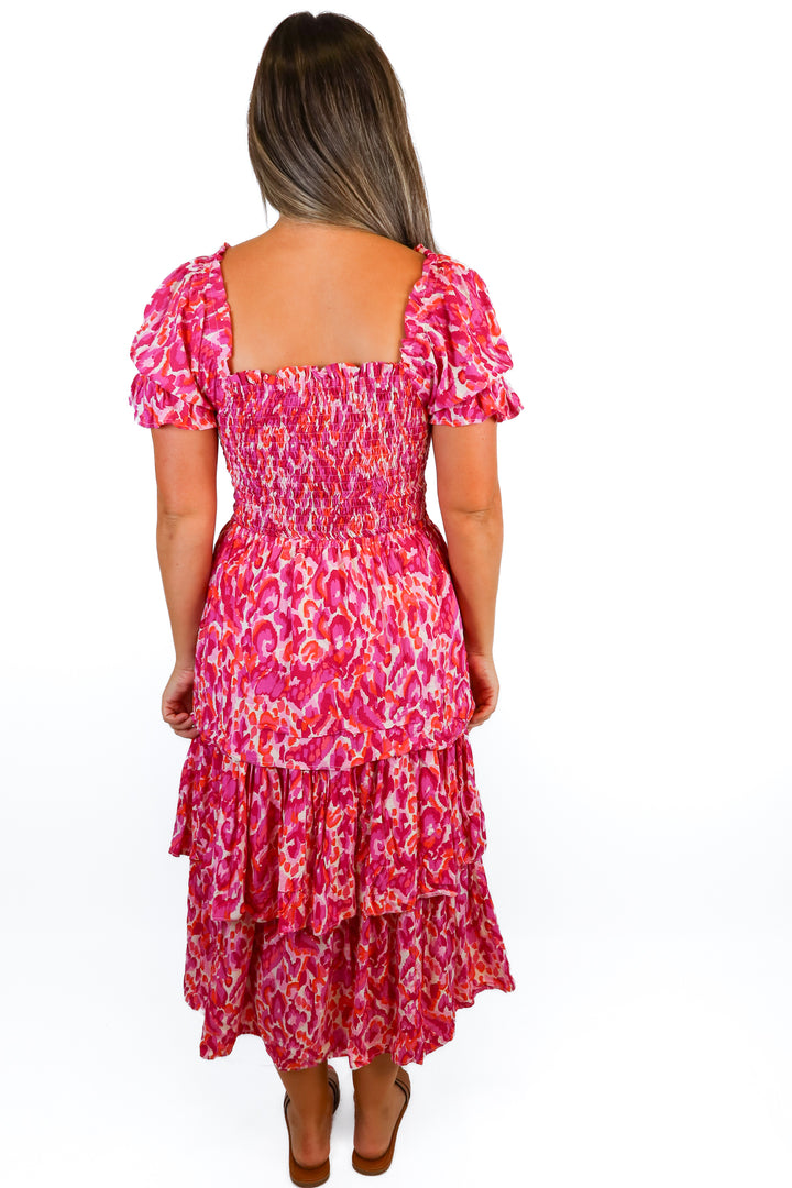 walker & wade tiered pink and orange maxi dress (m) NWT