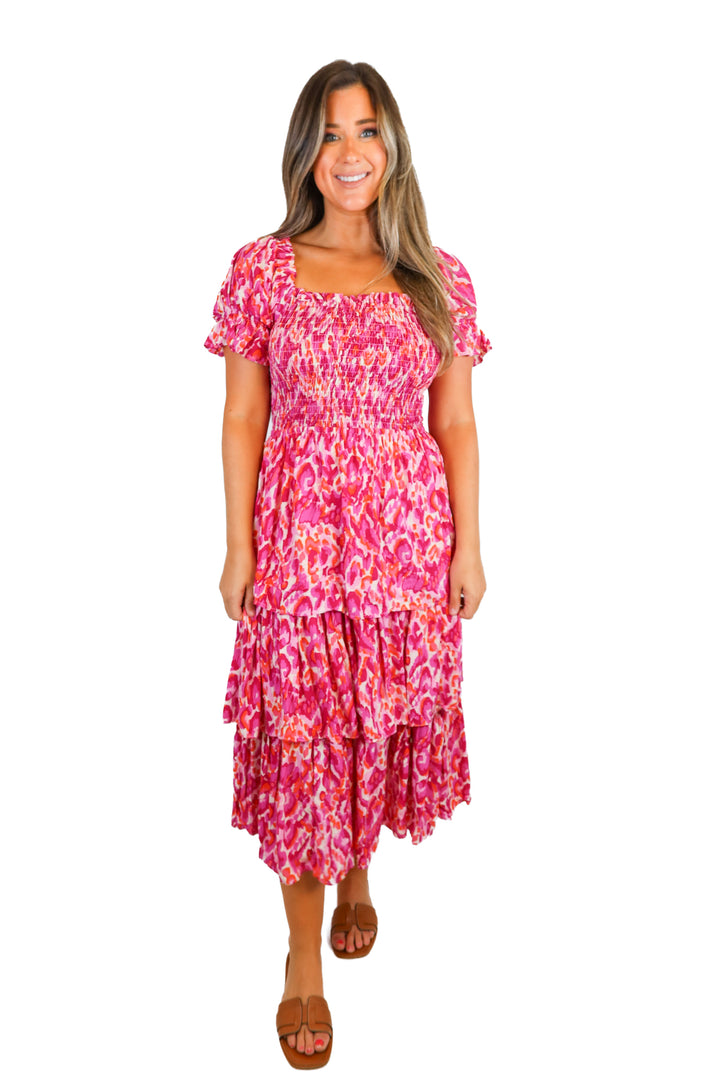 walker & wade tiered pink and orange maxi dress (m) NWT