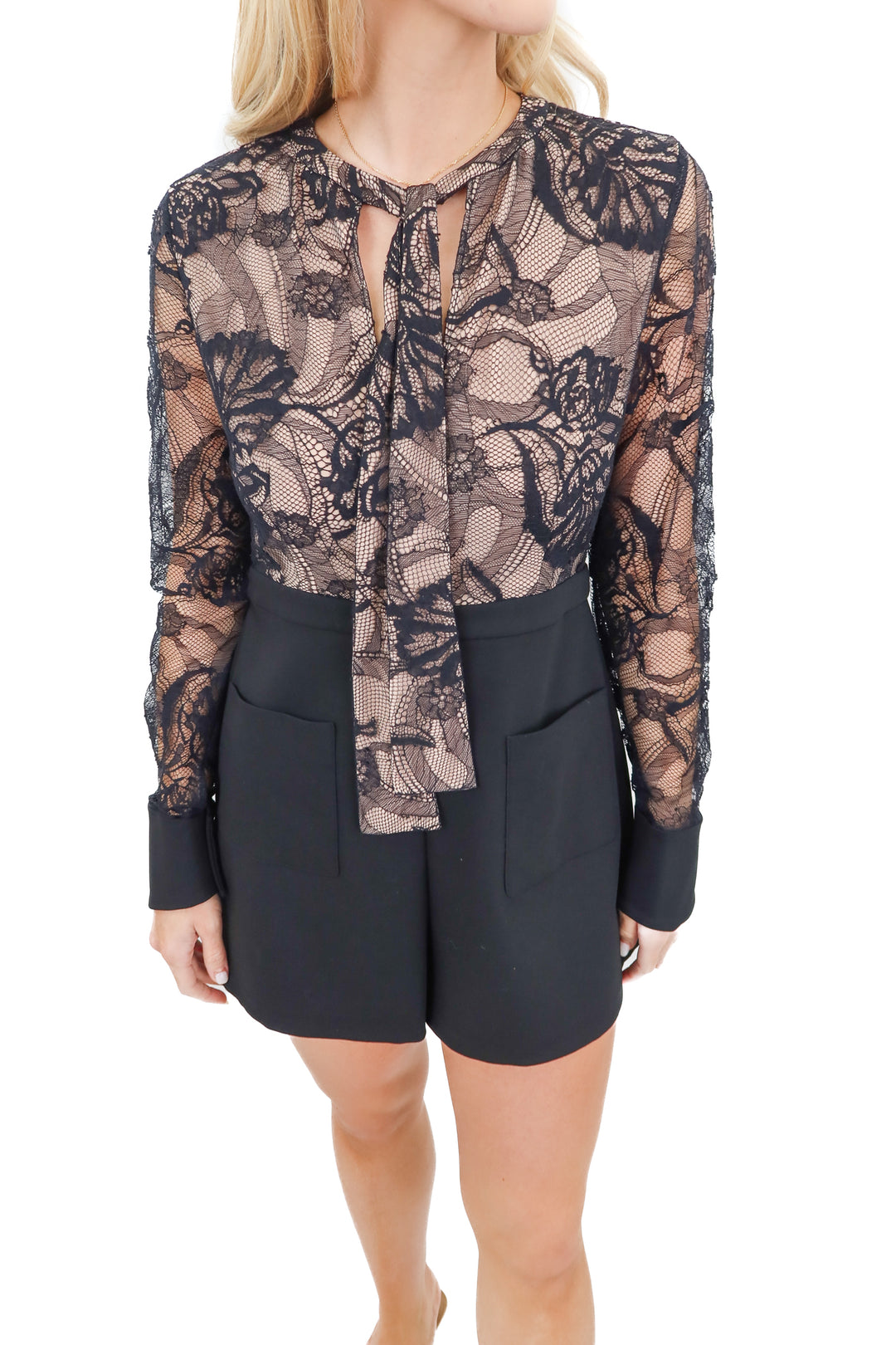 alexis black lace long sleeve romper NWT (M; retail $518.00)