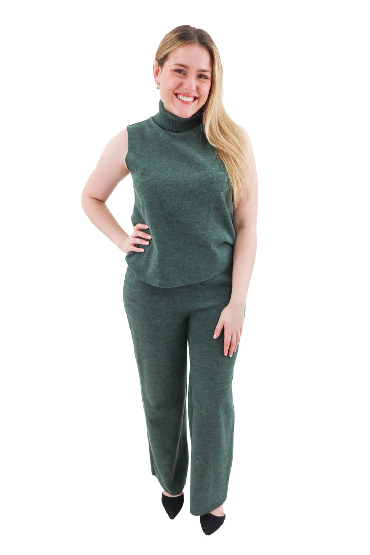 zara green knit top and pants set (l; retail $75)