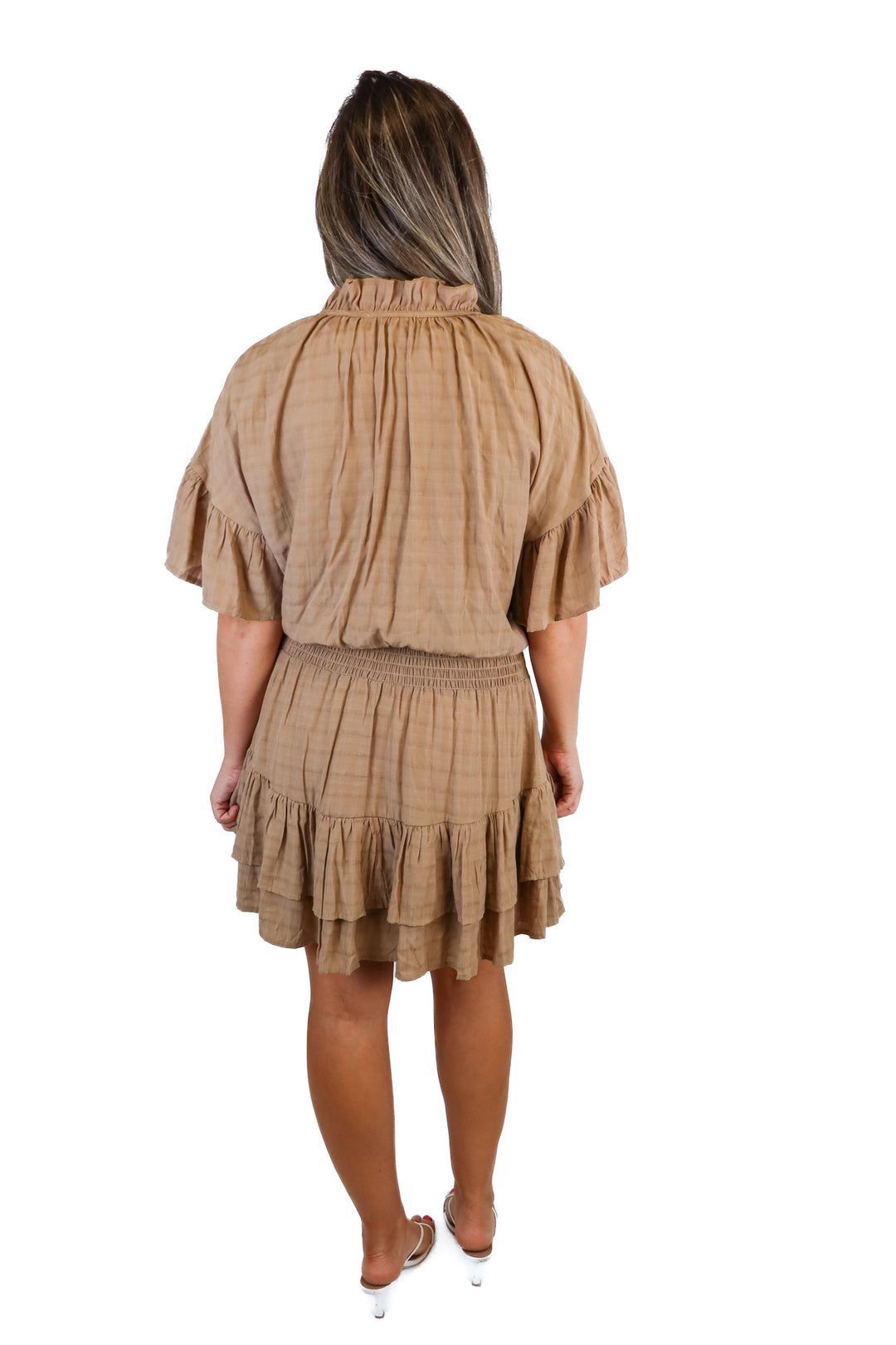 entro brown smocked mini dress (L)