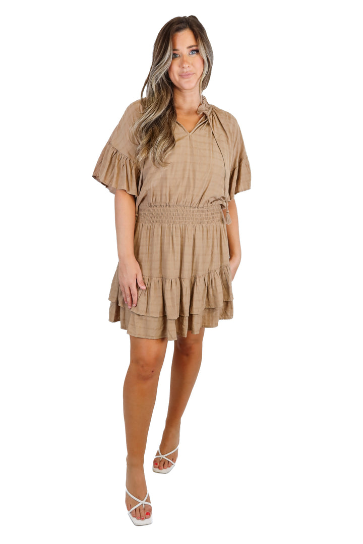 entro brown smocked mini dress (L)