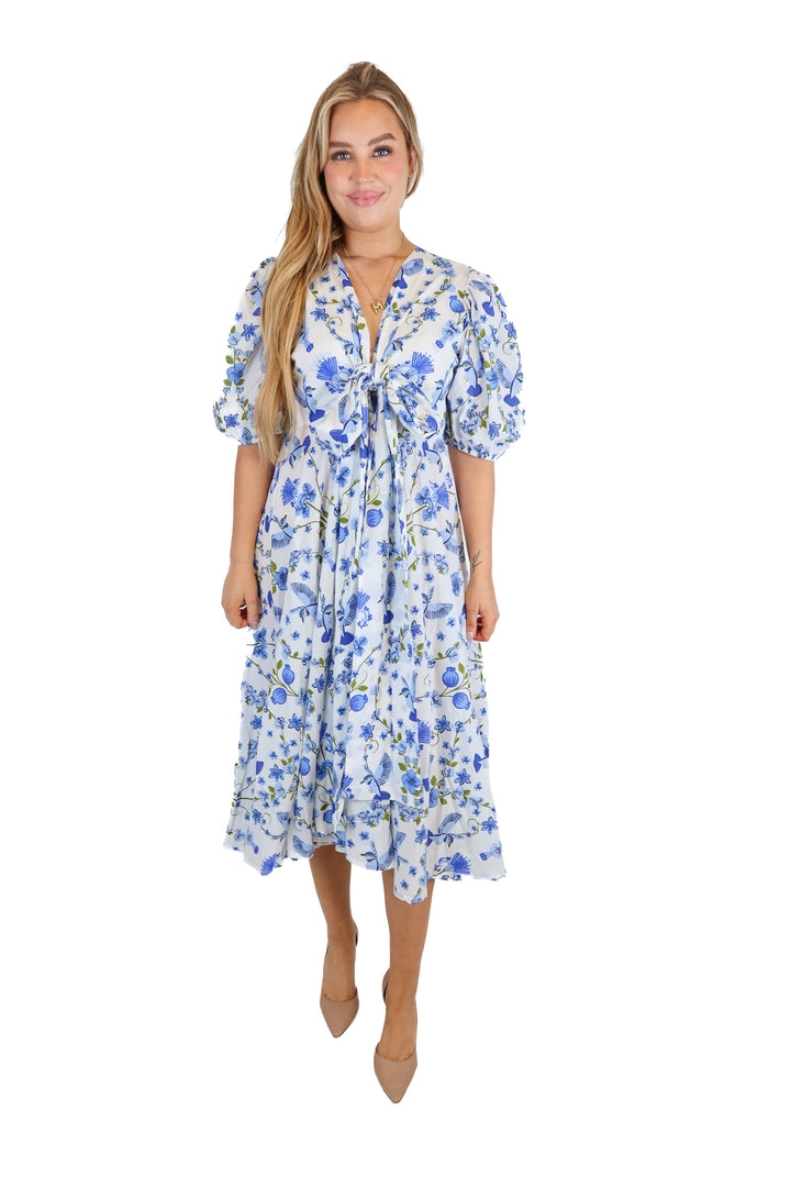 beyond by vera white and blue floral maxi dress NWT (L; retails for $355)