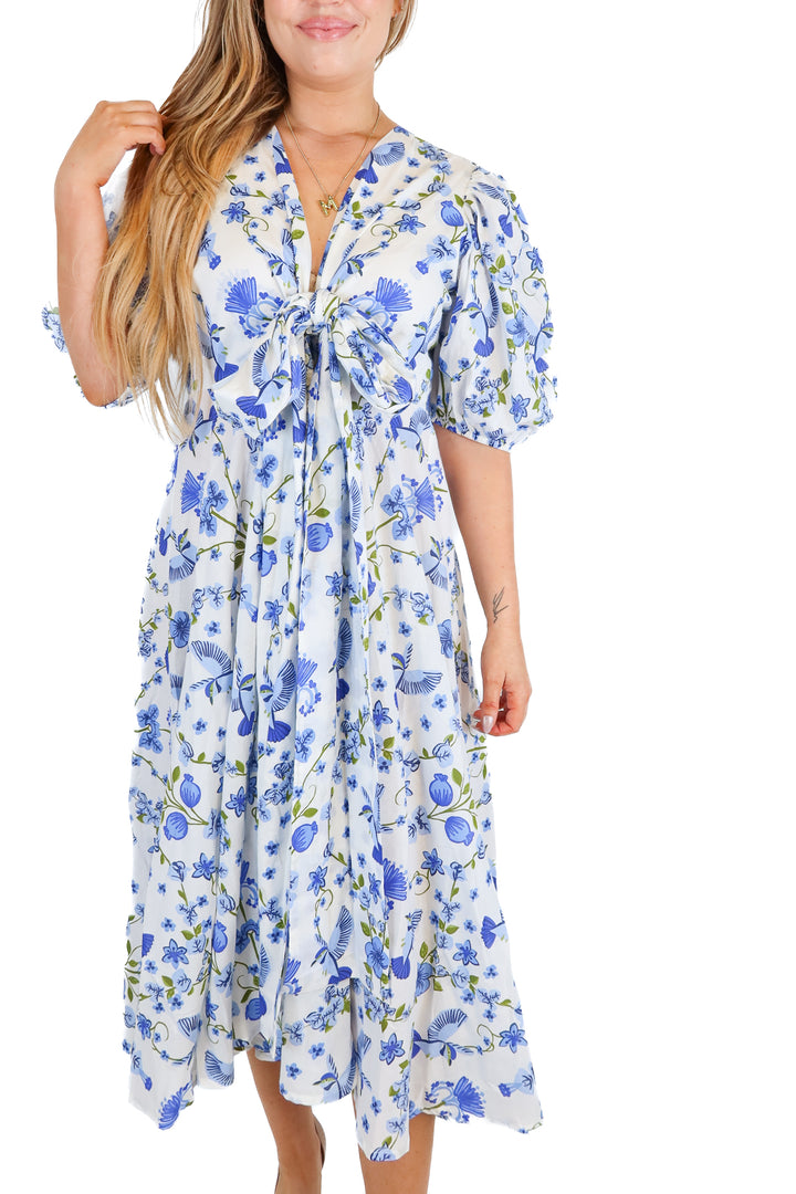 beyond by vera white and blue floral maxi dress NWT (L; retails for $355)