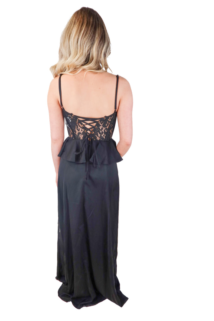 vici black lace corset maxi dress (s)