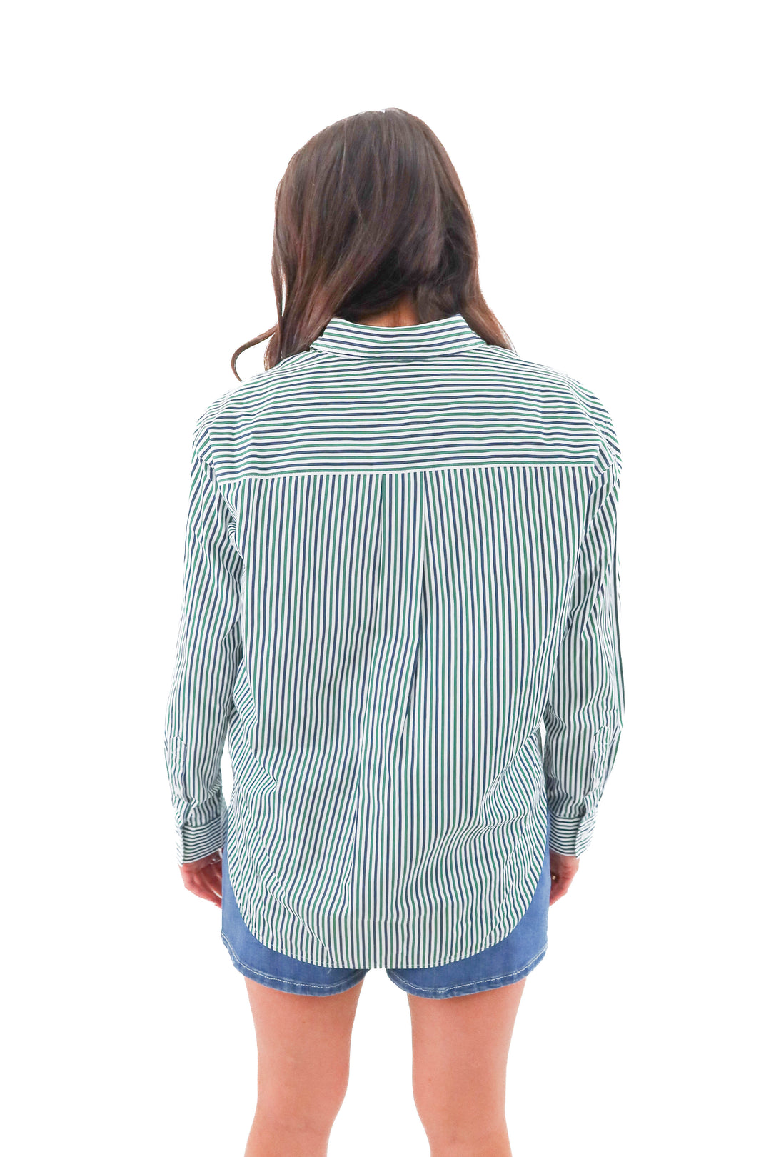 Spanx navy and green pinstripe button up nwt (m; retail $128)