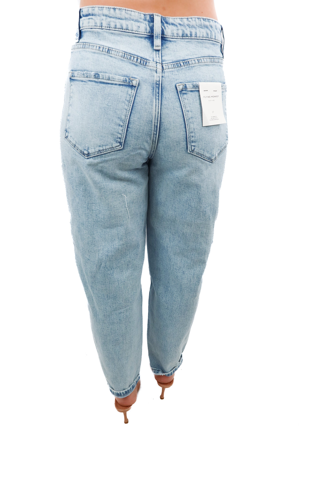 flying monkey light wash high rise barrel jeans nwt (27; retail $75)
