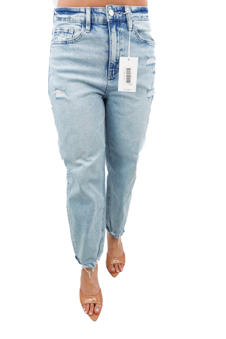 flying monkey light wash high rise barrel jeans nwt (27; retail $75)