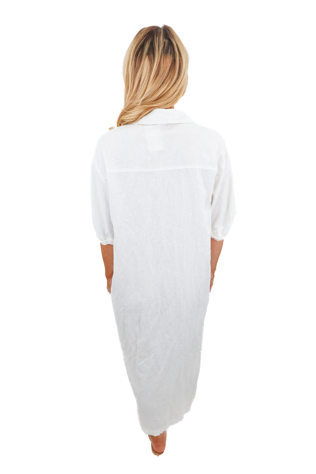 zara white linen button up dress (m)