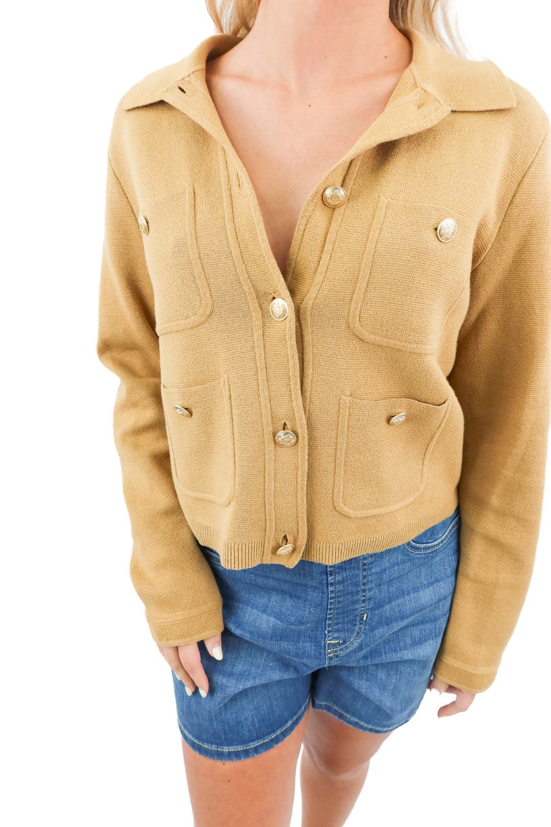 j. crew khaki green knit collared cardigan (M)