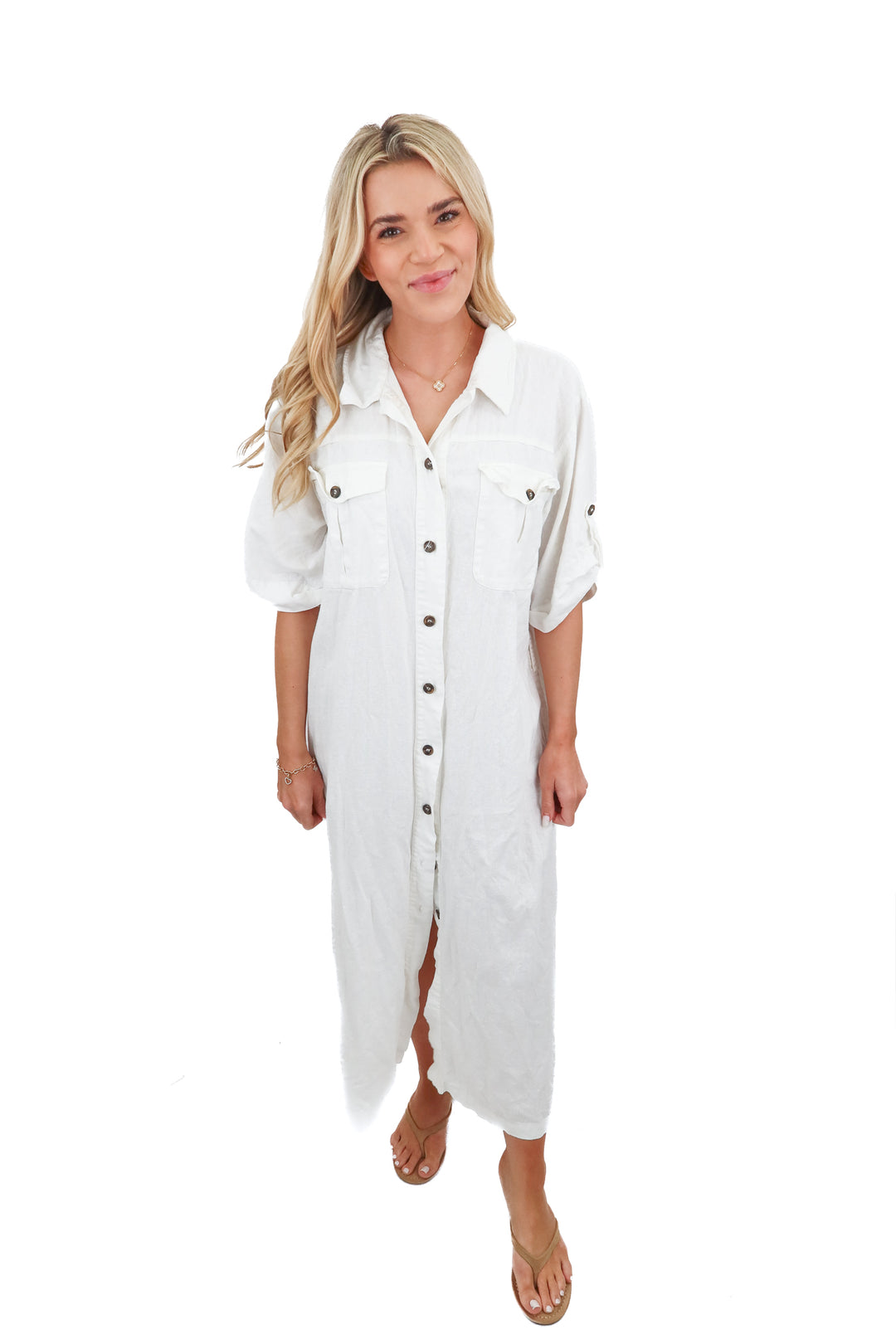 zara white linen button up dress (m)