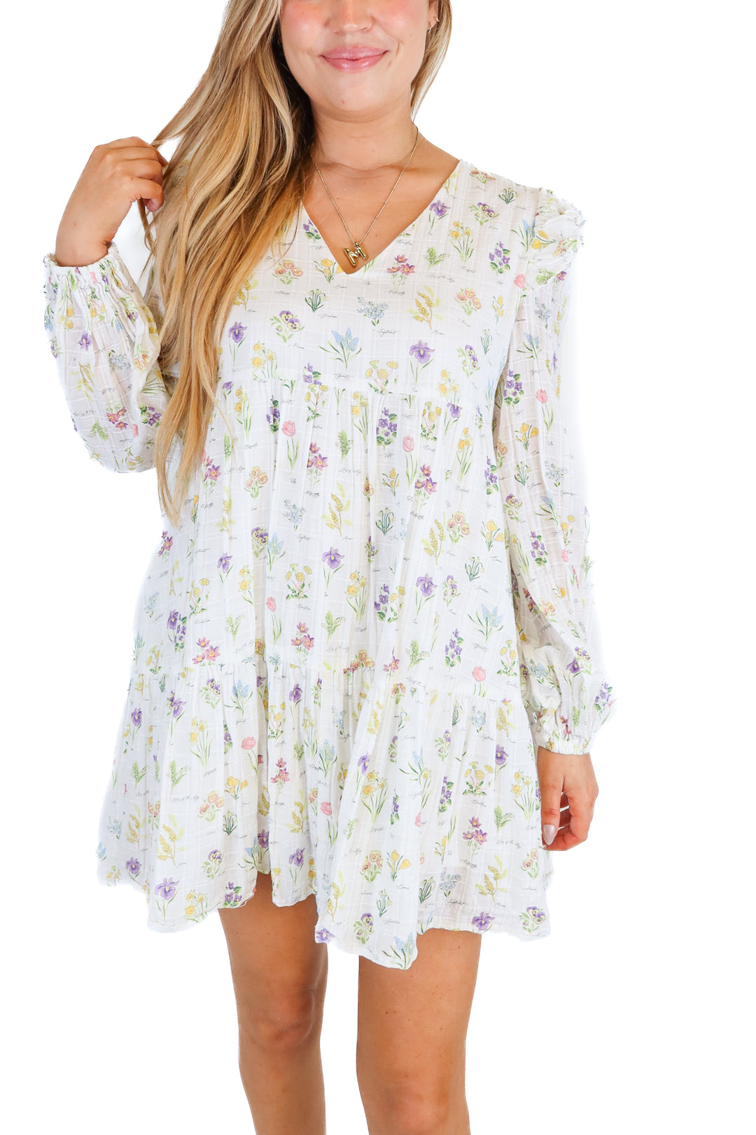 aura white ruffled floral dress (L; retail $69)