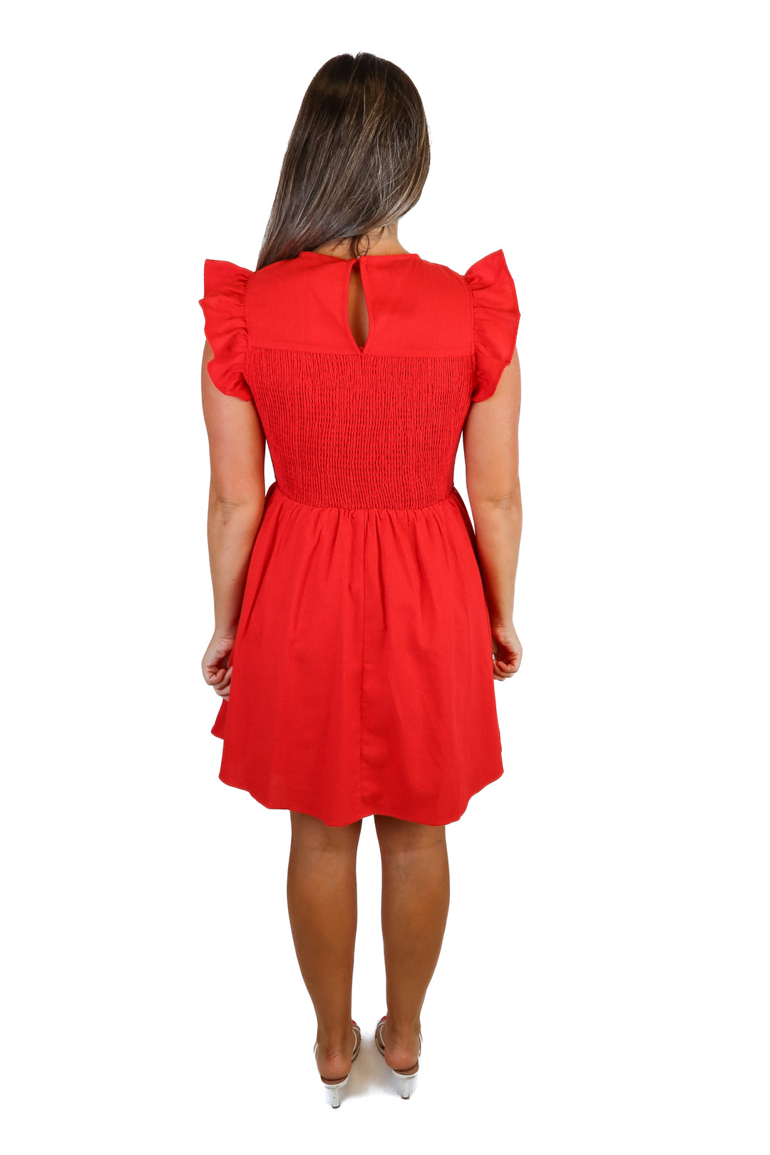 english factory smocked cotton red dress (M)