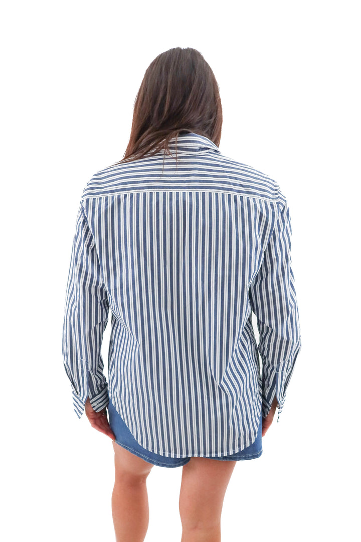 quince blue/white hudson stripe button up top (l; retail $49)