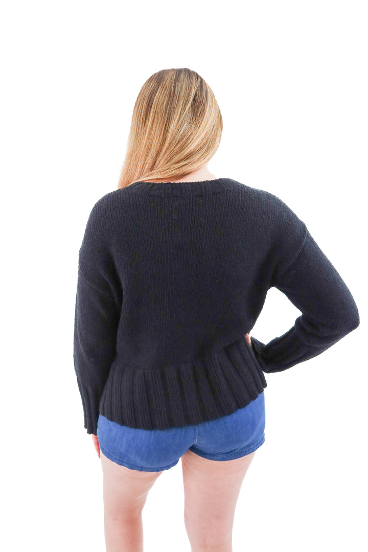 j.crew black crochet knit cotton blend sweater (m)
