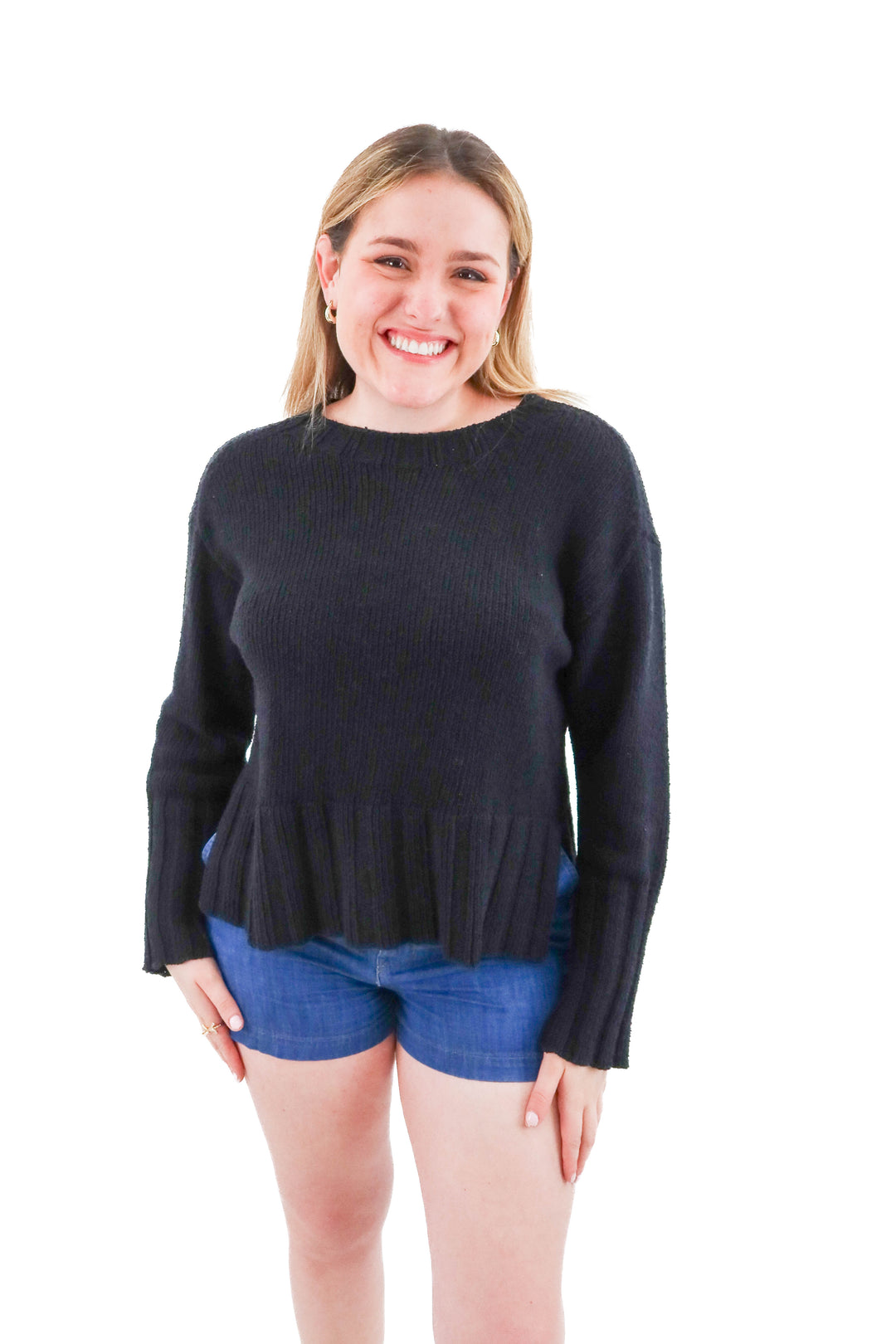 j.crew black crochet knit cotton blend sweater (m)