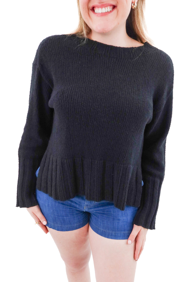 j.crew black crochet knit cotton blend sweater (m)