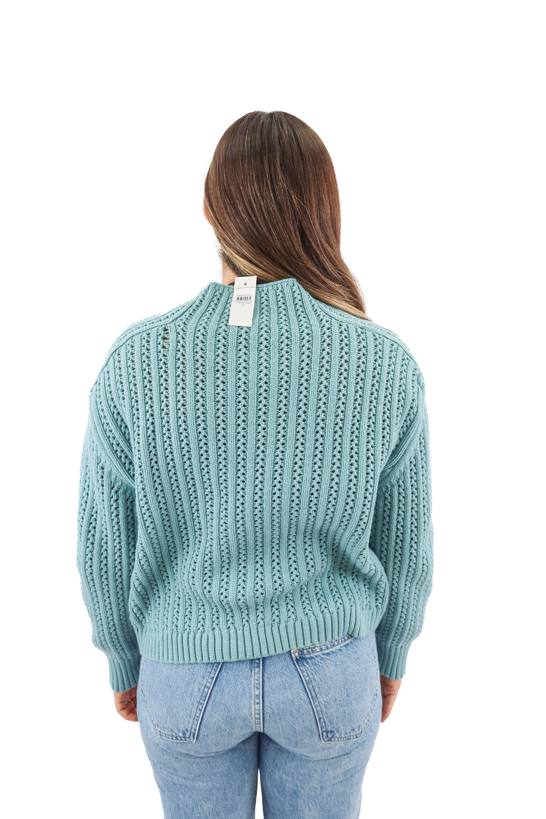 Ann Taylor blue knit mockneck sweater (M)