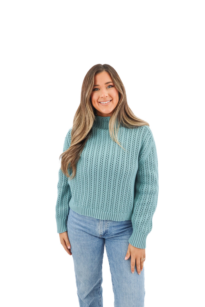 Ann Taylor blue knit mockneck sweater (M)