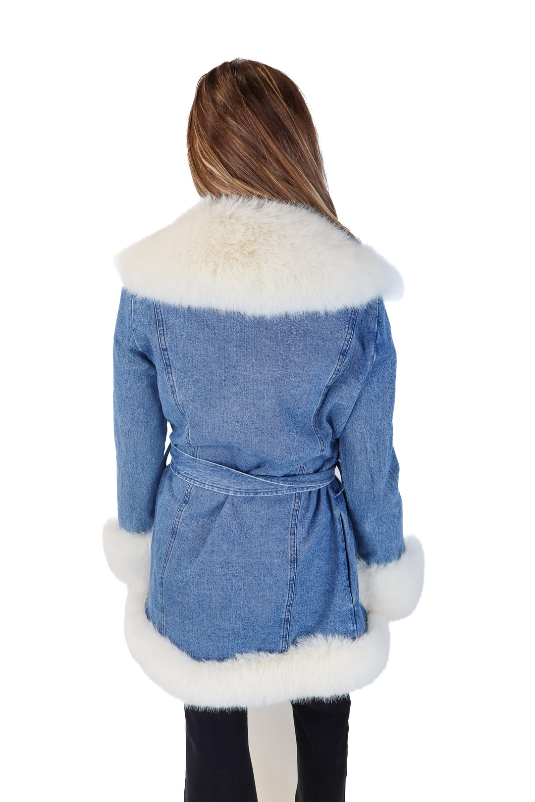 Show Me Your Mumu Denim coat with Fur Trim NWT (XS; retail $248)