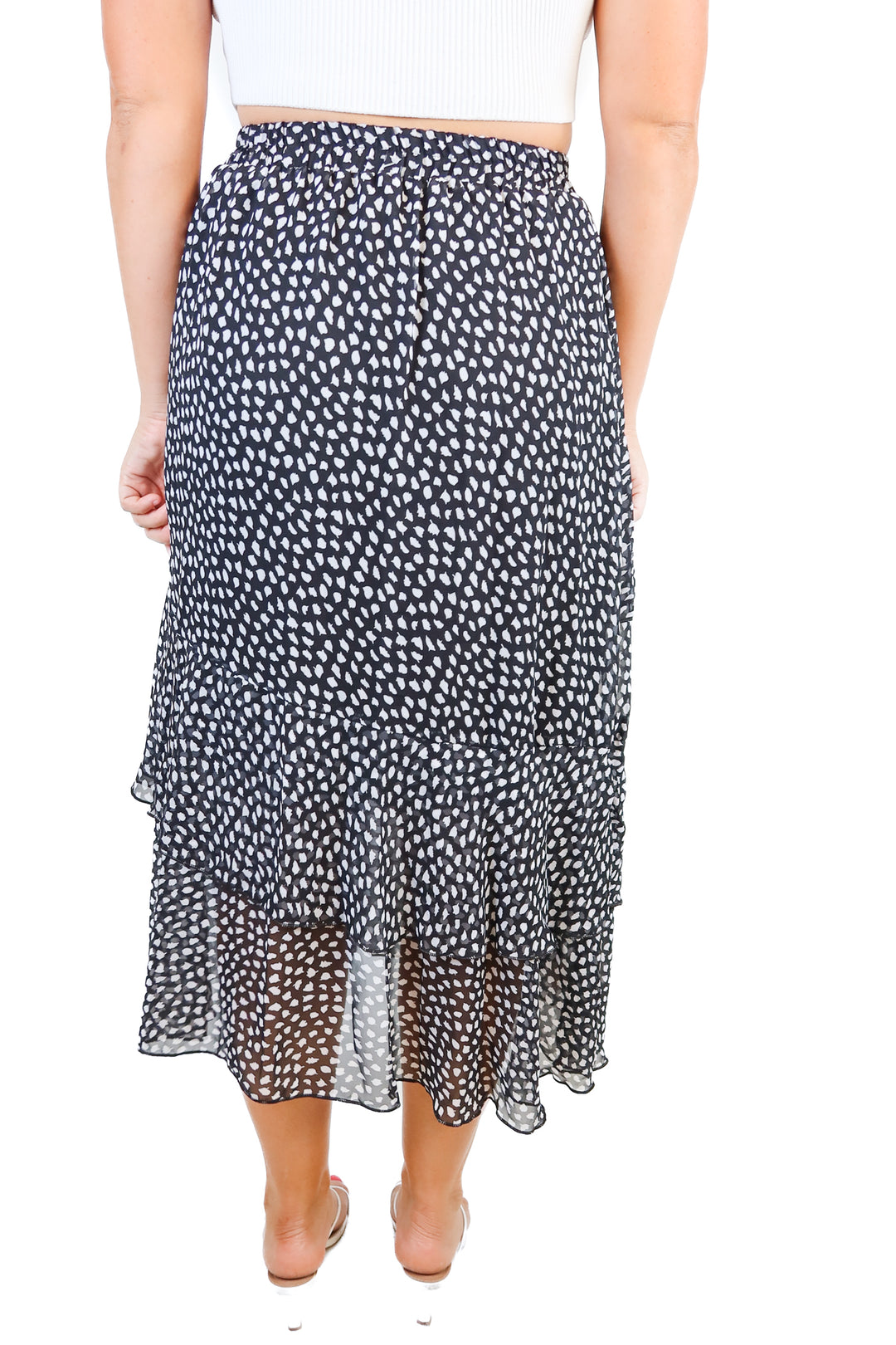 black and white ruffle maxi skirt (s)*
