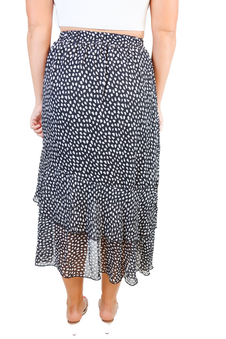 black and white ruffle maxi skirt (s)*