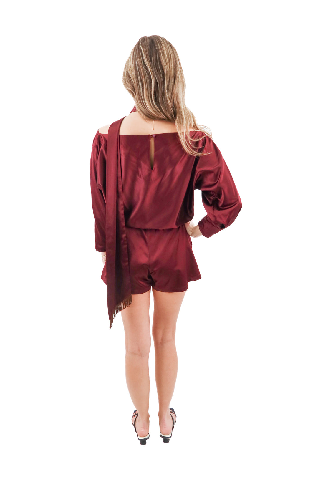 rubber ducky maroon silky romper (s)