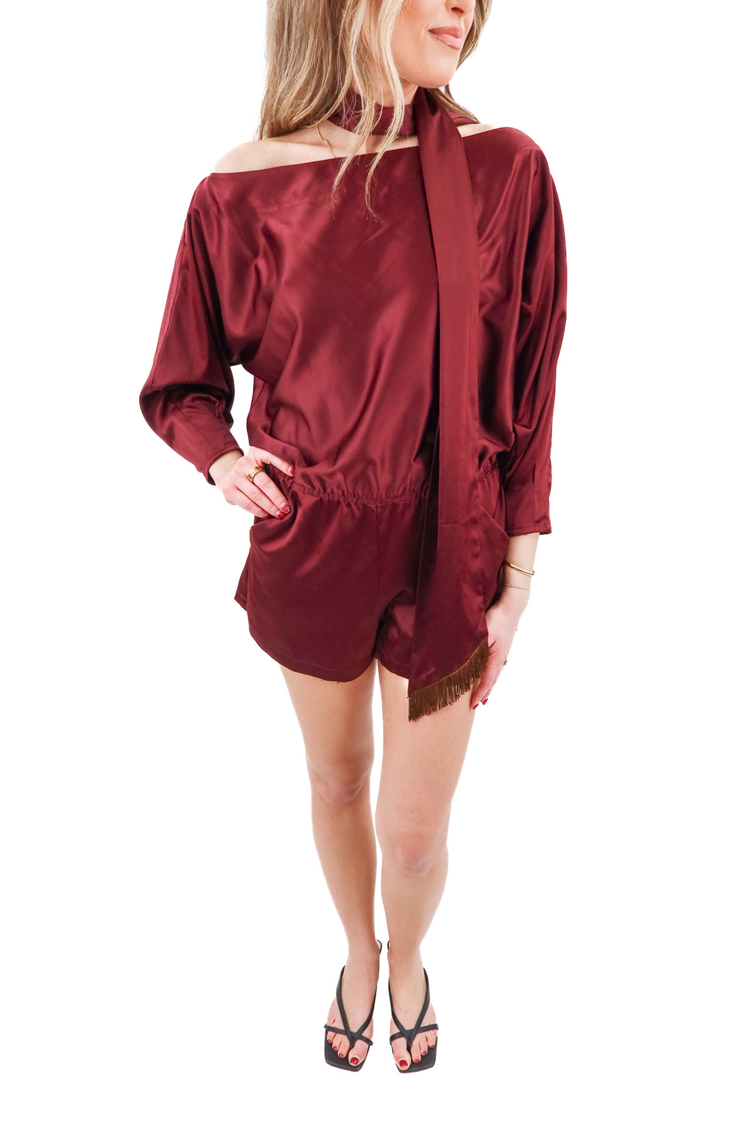 rubber ducky maroon silky romper (s)