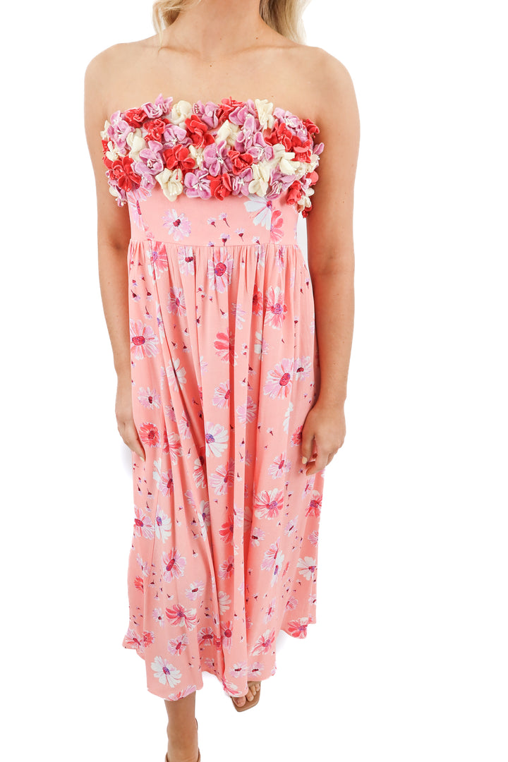LoveShackFancy pink floral applique maxi dress (4; retail  $595)