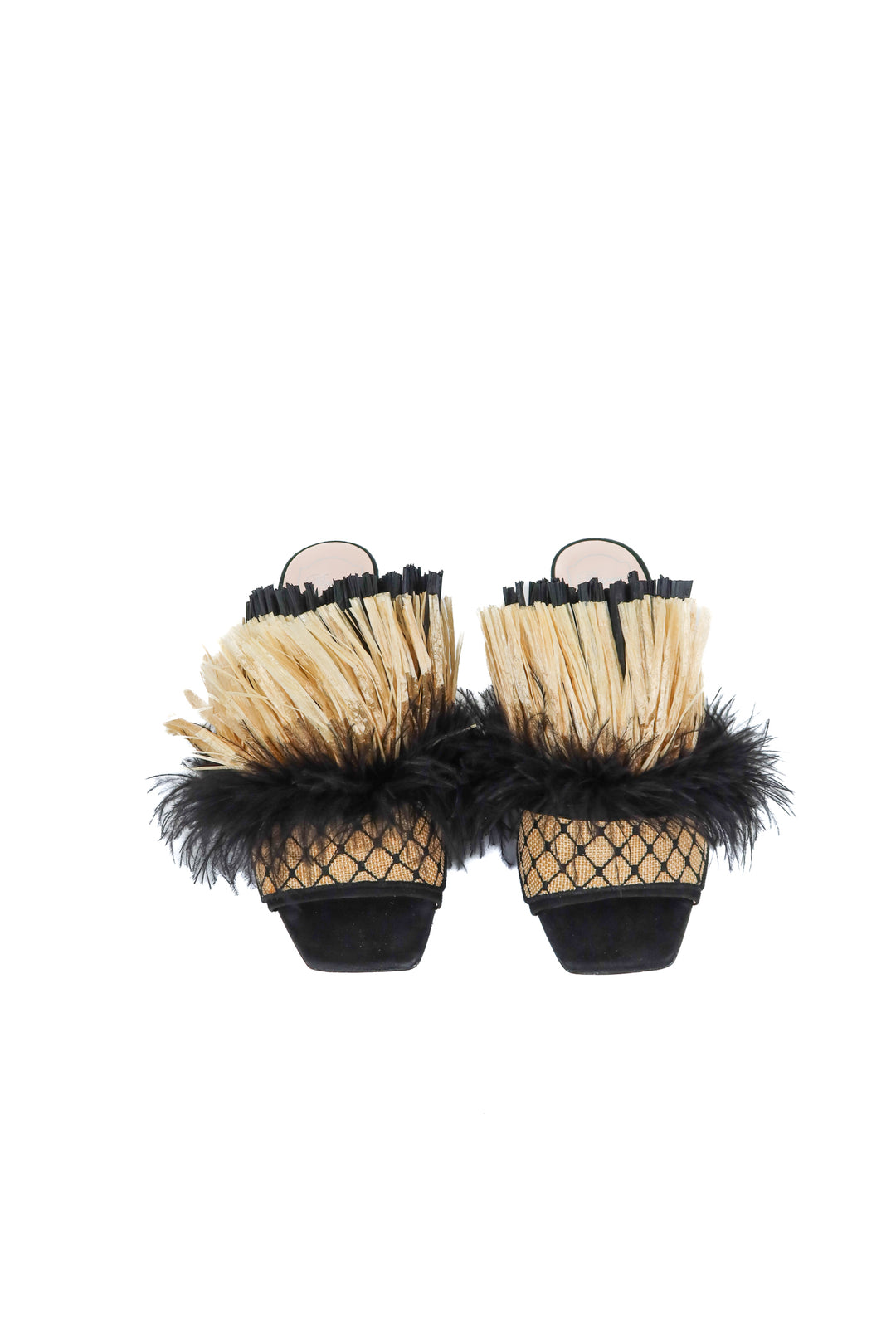 Roger Vivier rattan feather heels (38/ US7.5-8)