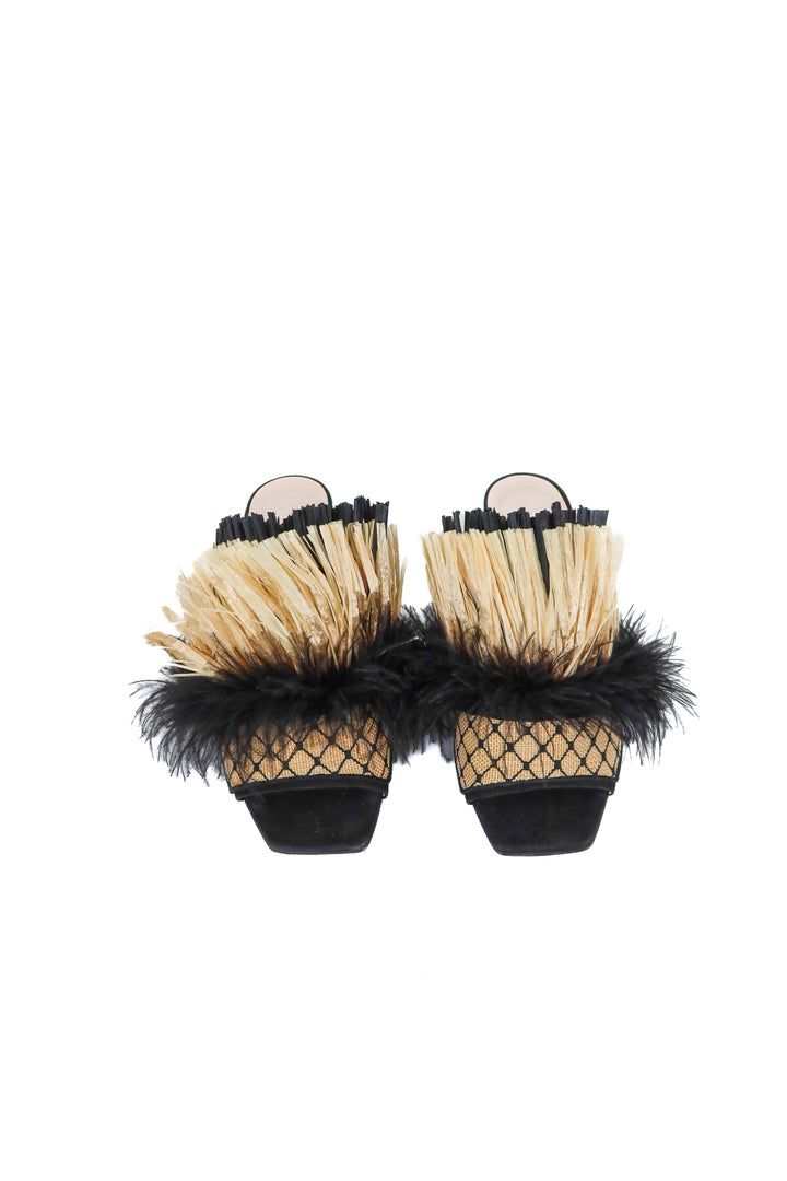 Roger Vivier rattan feather heels (38/ US7.5-8)