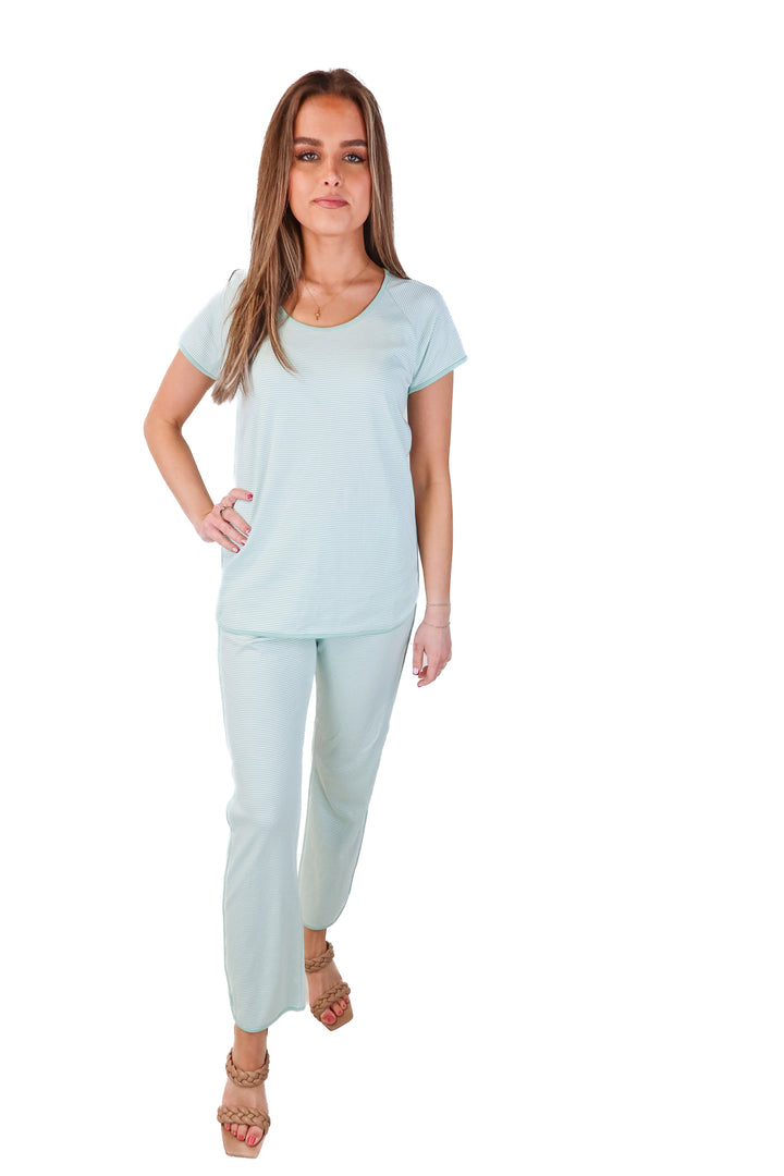 lake mint/white striped pj 3-piece set NWOT (xs; retail $148)