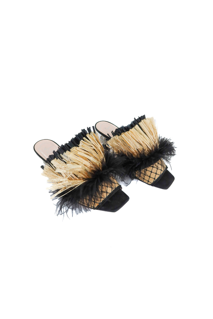 Roger Vivier rattan feather heels (38/ US7.5-8)