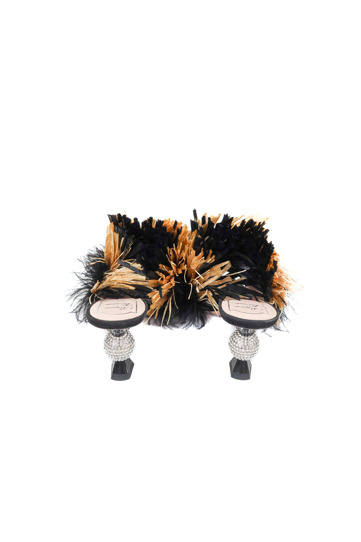 Roger Vivier rattan feather heels (38/ US7.5-8)