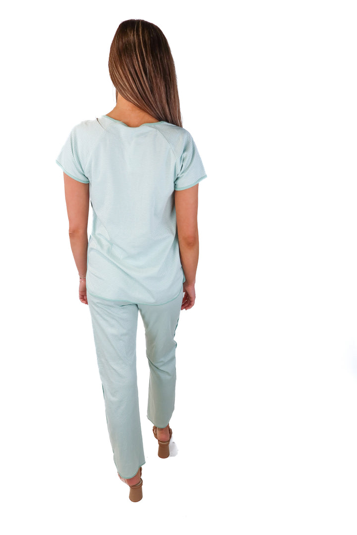 lake mint/white striped pj 3-piece set NWOT (xs; retail $148)