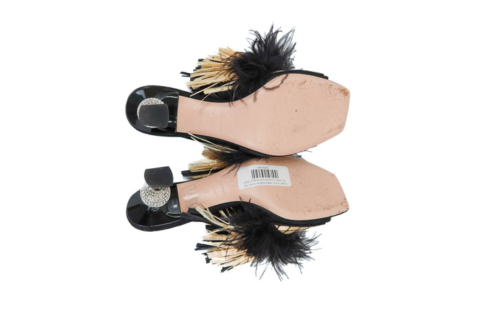 Roger Vivier rattan feather heels (38/ US7.5-8)