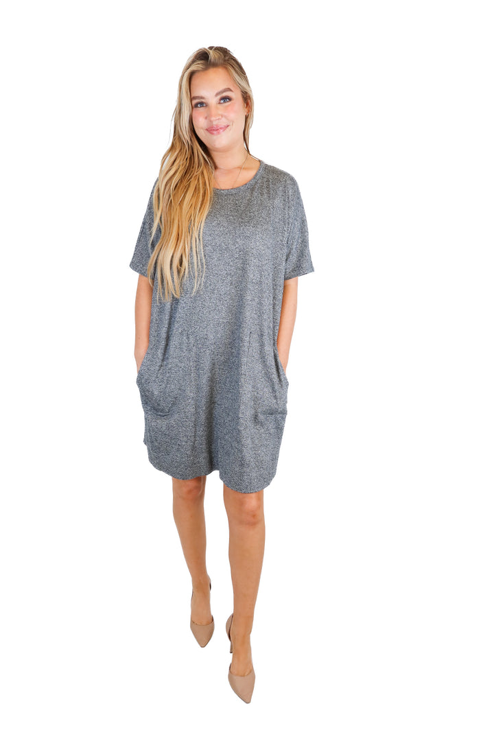 eileen fisher dark heather grey t-shirt dress (m; retail $178)