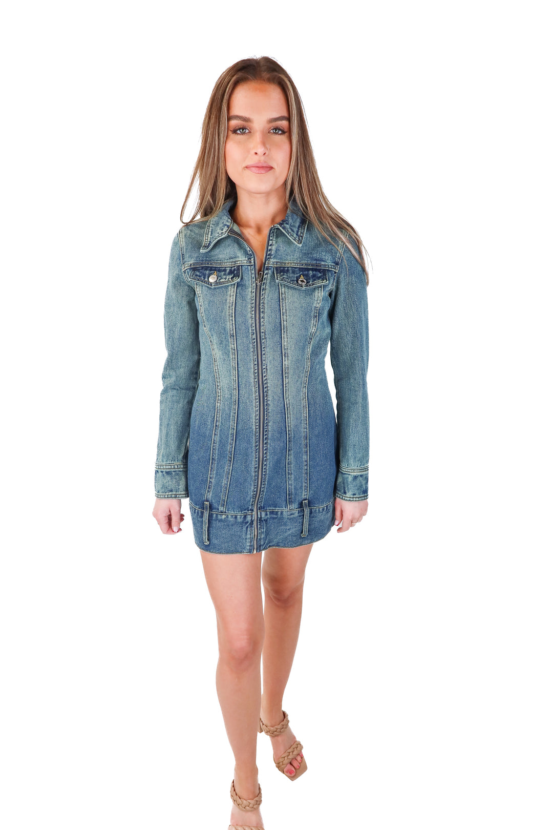 pretty little thing denim mini dress (4; retail $65)