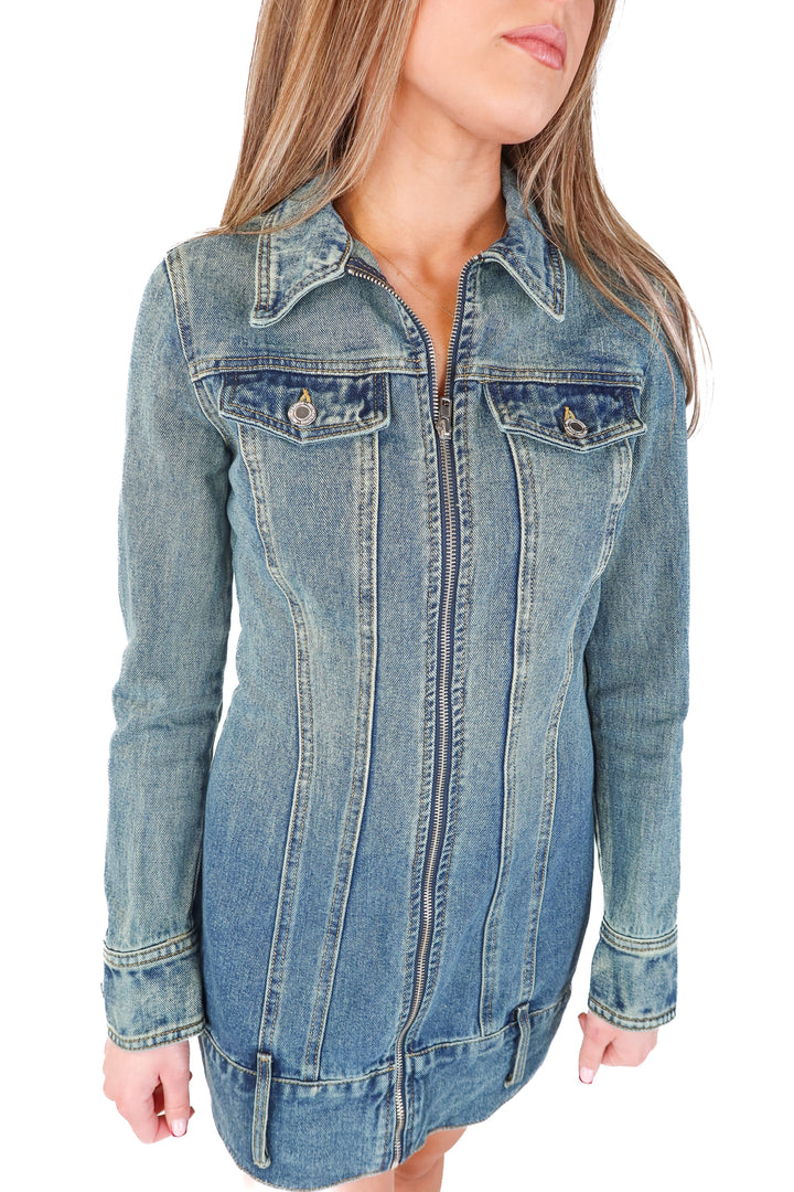 pretty little thing denim mini dress (4; retail $65)
