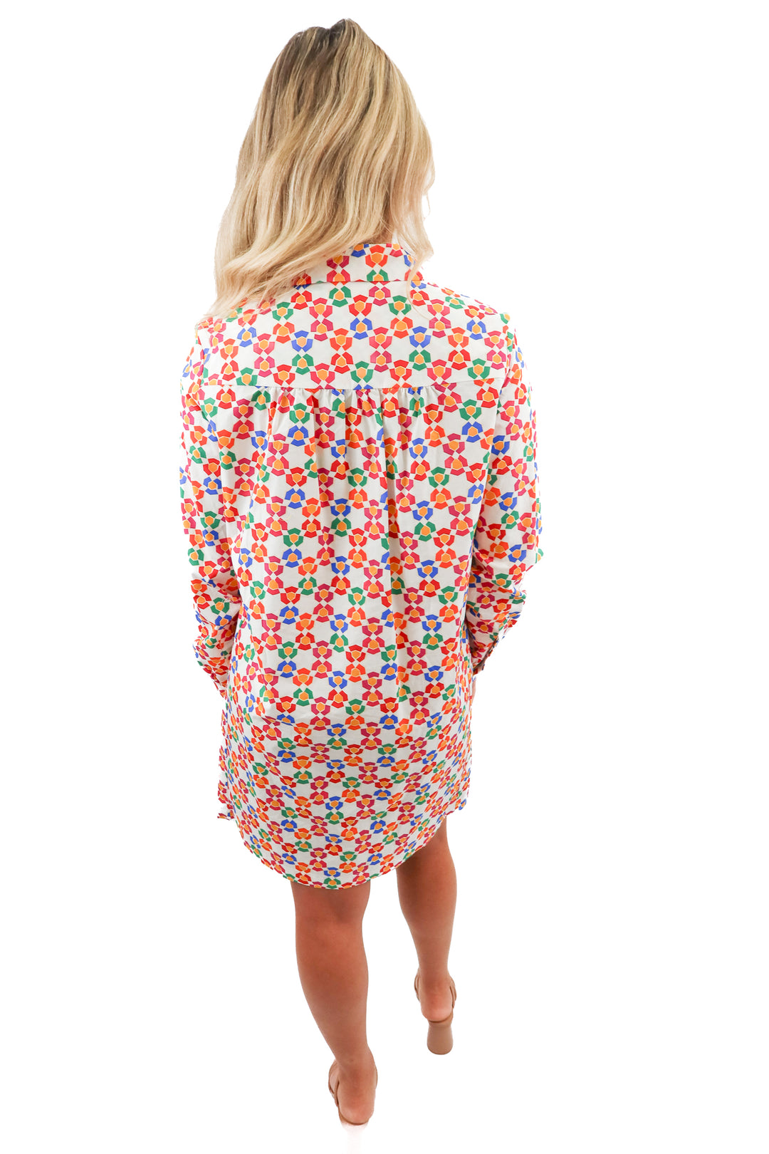 SALONI multicolor geometric print ruffle hem mini dress (4; retail $395)