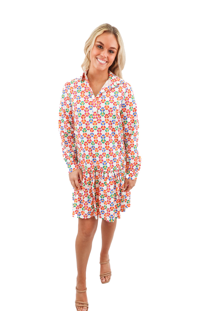 SALONI multicolor geometric print ruffle hem mini dress (4; retail $395)