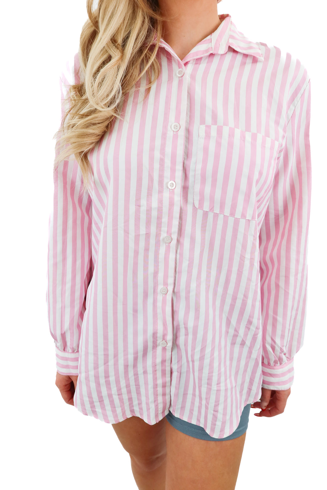 buddy love pink/white stripe button down shirt (S)